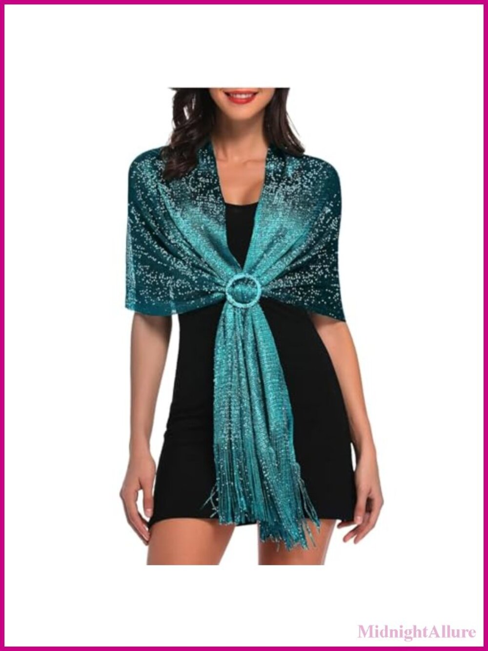 Metallic Shawl Wrap with Buckle Fringe for Evening Dresses Wedding